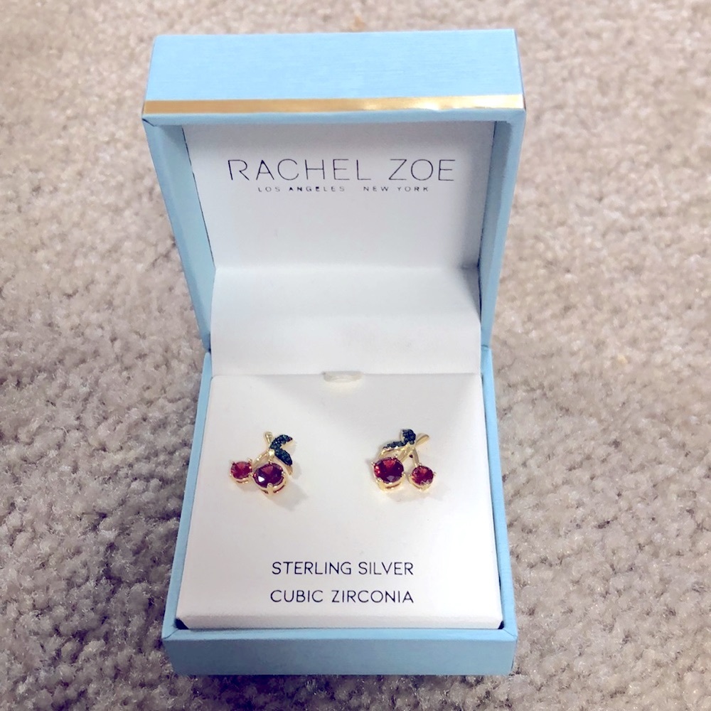 Rachel Zoe Gold-Tone Cherry Drop Earrings with Red and Dark Blue Stones